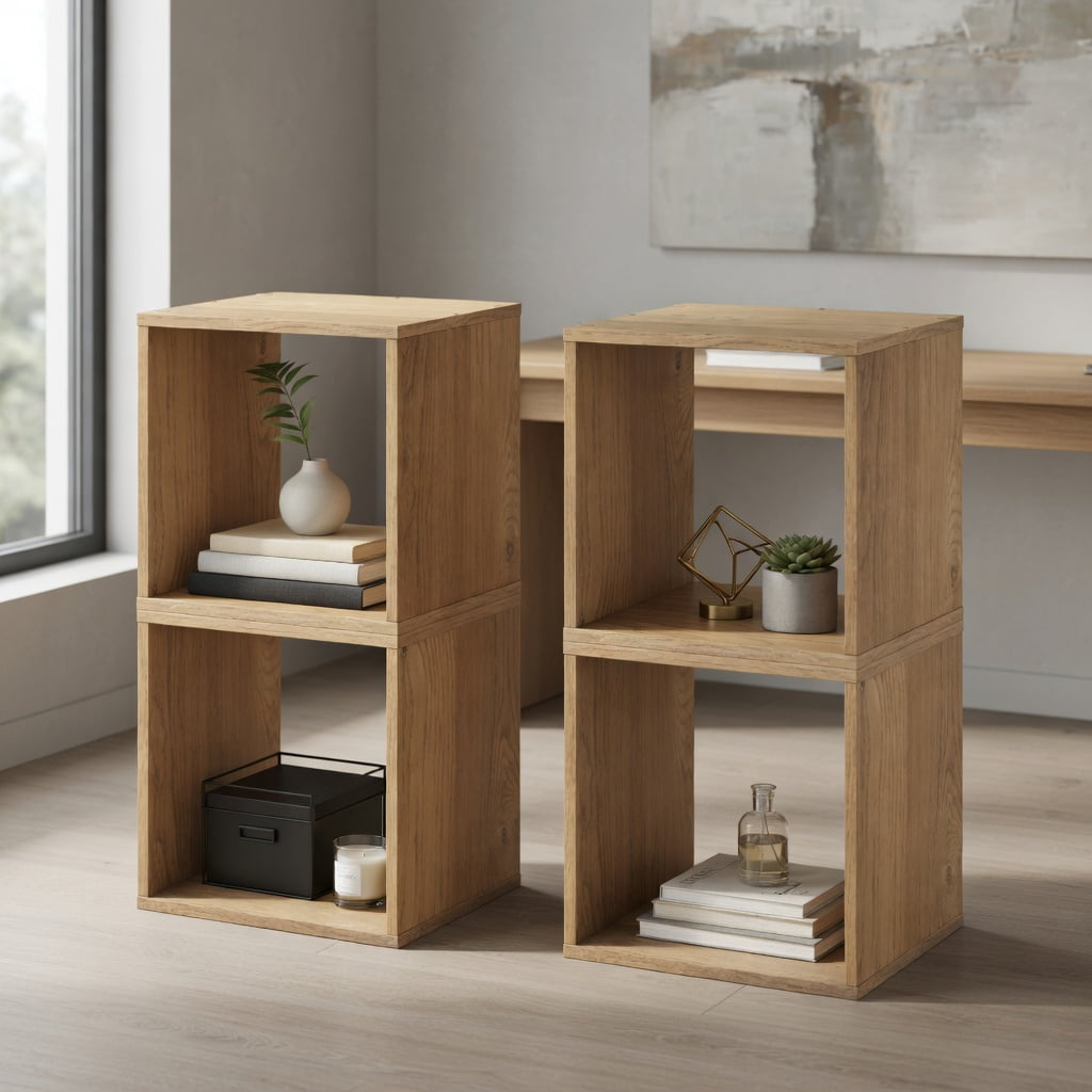 Demi Bonn 2-Tier Cubes Stackable Bookcase for Living Room and Study, Freestanding Display Shelf Bookshelf, Beige