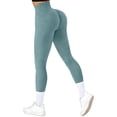 thumbnail image 7 of YIFUNIN Women's Solid Color Hip Lifting Yoga Pants, Ribbed Knit Fitness Leggings for Exercise Workout, High Waist Tummy Control,Green L, 7 of 7
