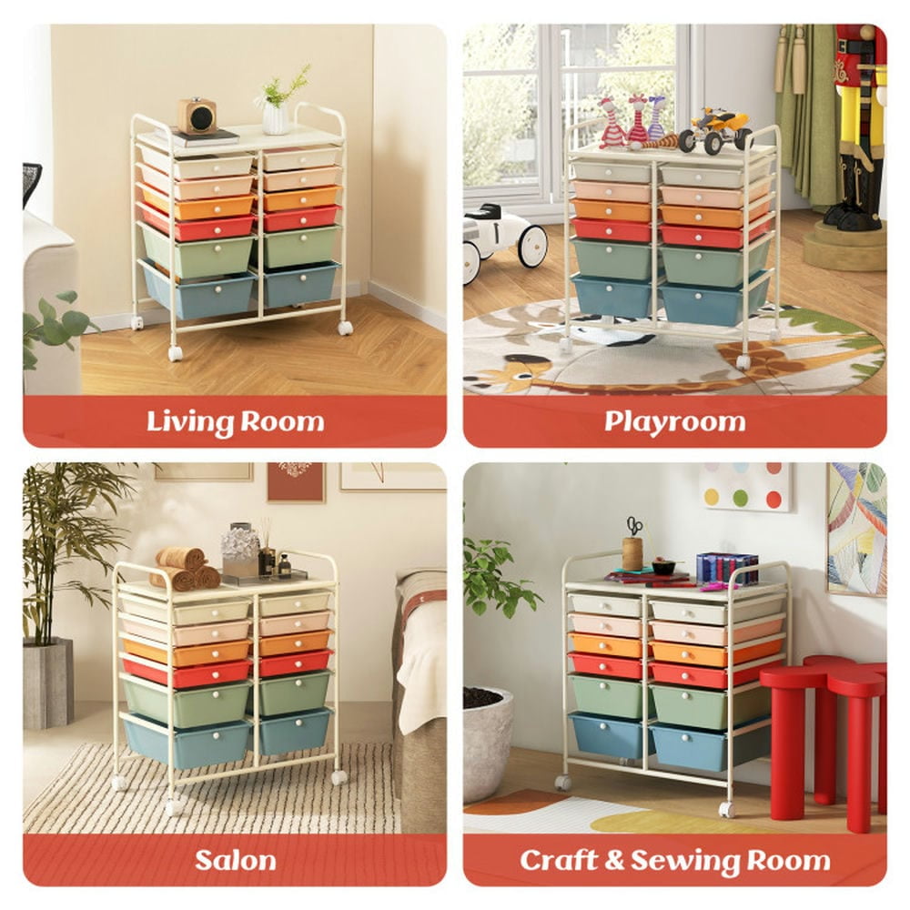 Canddidliike 12 Drawers Rolling Cart Storage Scrapbook Paper Organizer Bins, Craft Organizers and Storage, Multipurpose Organizer Cart for Home, Office, School, Deep Multicolor