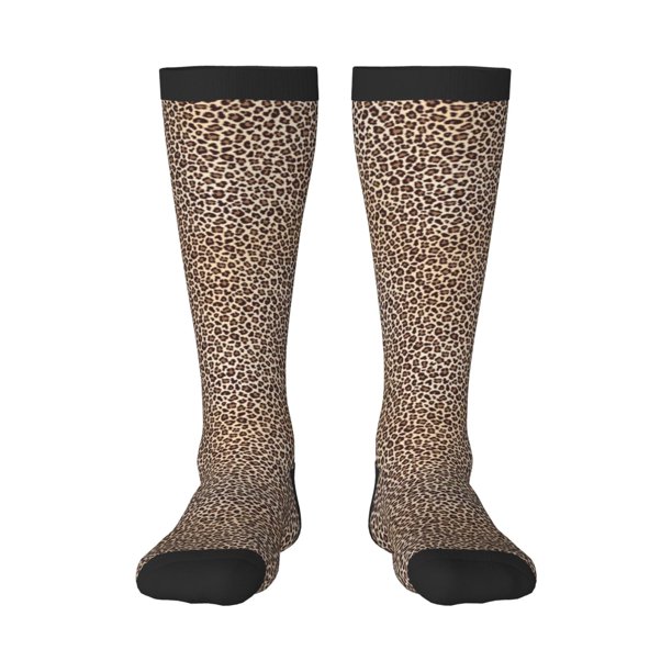 Fotbe Leopard Print-2 Calcetas Divertidas Estampadas para Hombre y Mujer, Calcetas de Algodón hasta la Rodilla para Caminar, Correr, Enfermería y Embarazo