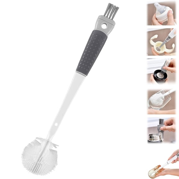 2026 Dark Gray 360° Flexible Silicone Bottle Brush – Extra-Long Handle Cleaner for Narrow-Neck Baby Bottles, Tumblers & Sports Flasks