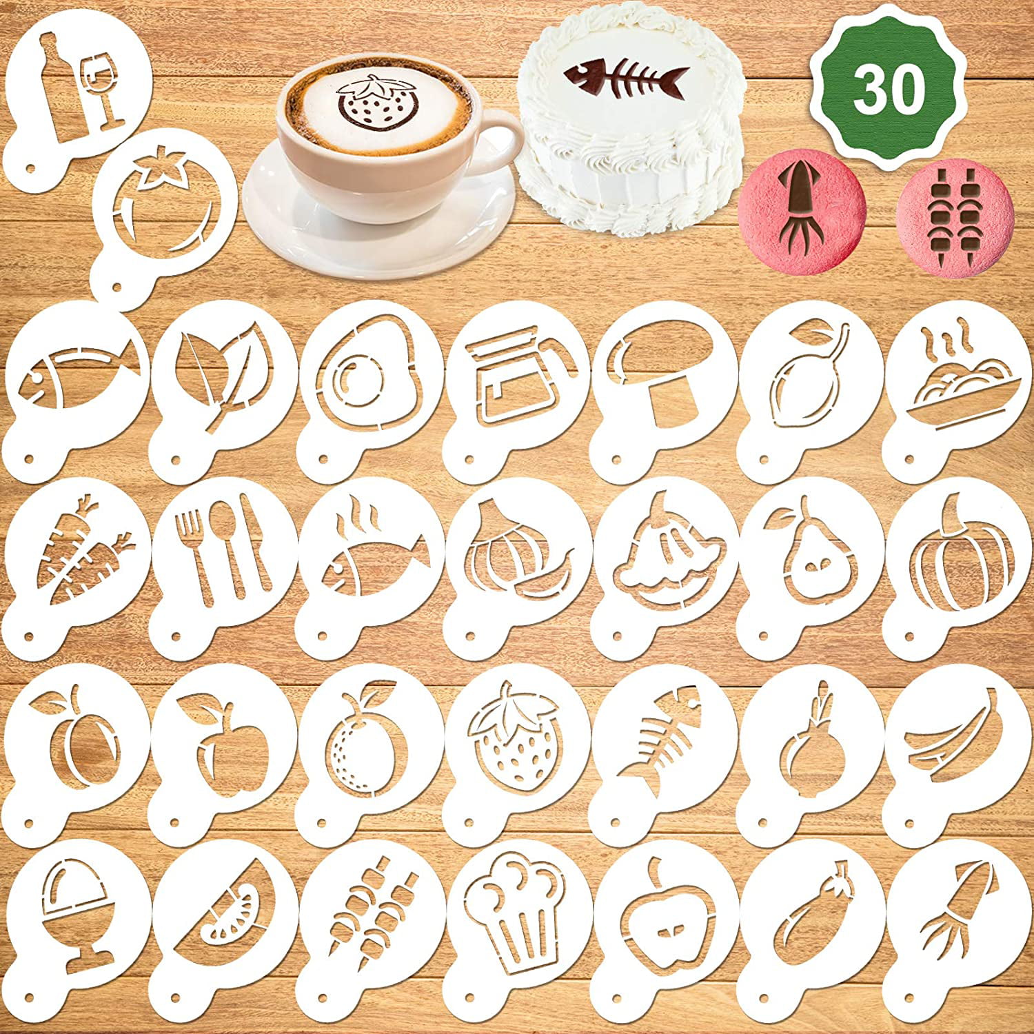 4X Cookie Stencil Mold Kit Cake Decorating Baking Tool Cappuccino Coffe I8T7 