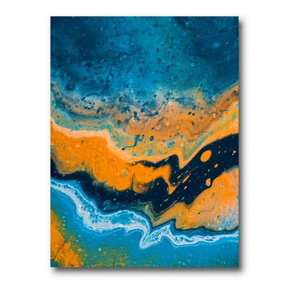 Designart ' Abstract Marble Composition In Orange and Blue IV ' Modern Canvas Wall Art Print