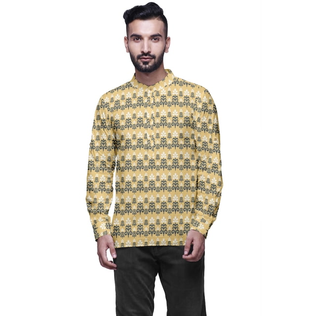 Atasi Indian Short Kurta For Men Chinese Collar Button Down Casual CottonShirt