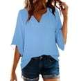 thumbnail image 4 of Craaazy Women's Relaxed Fit V Neck Blouse, Solid Color 3/4 Sleeve Tops, Comfy Casual Shirt for Spring & Summer Gifts, 4 of 8