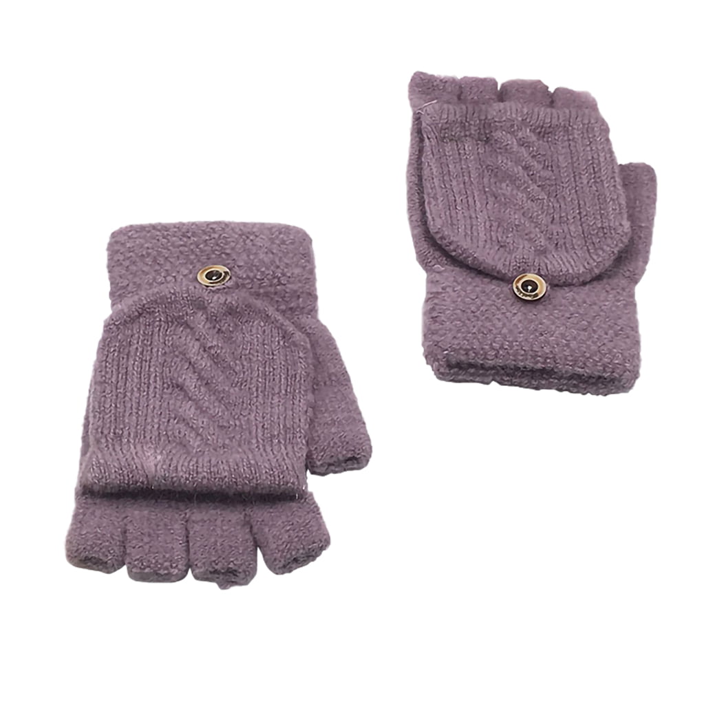 Light Purple Thermal Ladies Mens Gloves Mittens Fingerless Flap Thermal Winter 