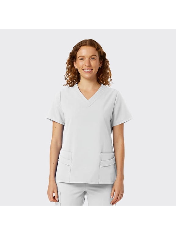 Wynd Women's Scrub Top Medical Uniform V-Neck Top Stitch Soft Fabric Outfit Ideal for Women at Hospital Workspace Medical Practice and Professionals Workwear Doctor Coat White