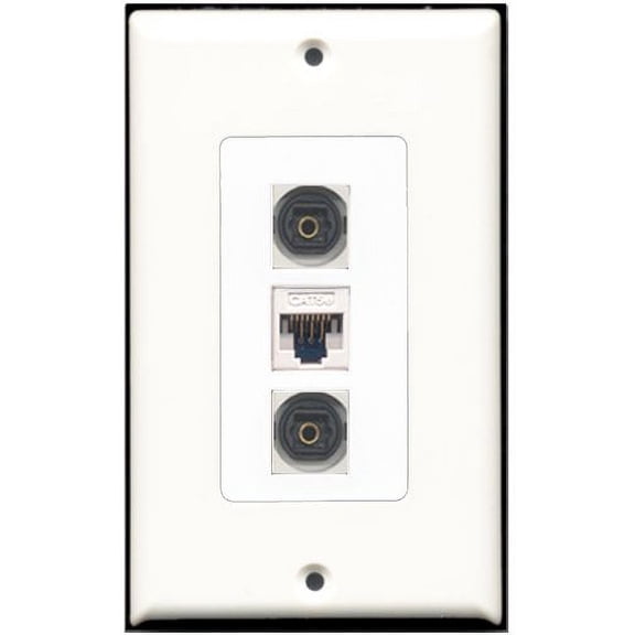 RiteAV - 2 Port Toslink 1 Cat5e Ethernet White Wall Plate Decorative