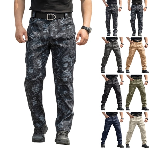 Men's Tactical Cargo Pants Ripstop Lightweight Waterproof Multi Pockets Work Hiking Outdoor Casual Pants (No Belt) Black L