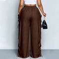 thumbnail image 4 of Drawstring Cotton Linen Pants for Women, High Waist Wide Leg Harem Trousers with Pockets - Breathable Loose Fit Boho Palazzo Pants Coffee L, 4 of 5