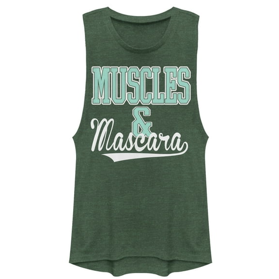 Junior's CHIN UP Sporty Muscles and Mascara Festival Muscle Graphic Tee Pine Green Heather X Small