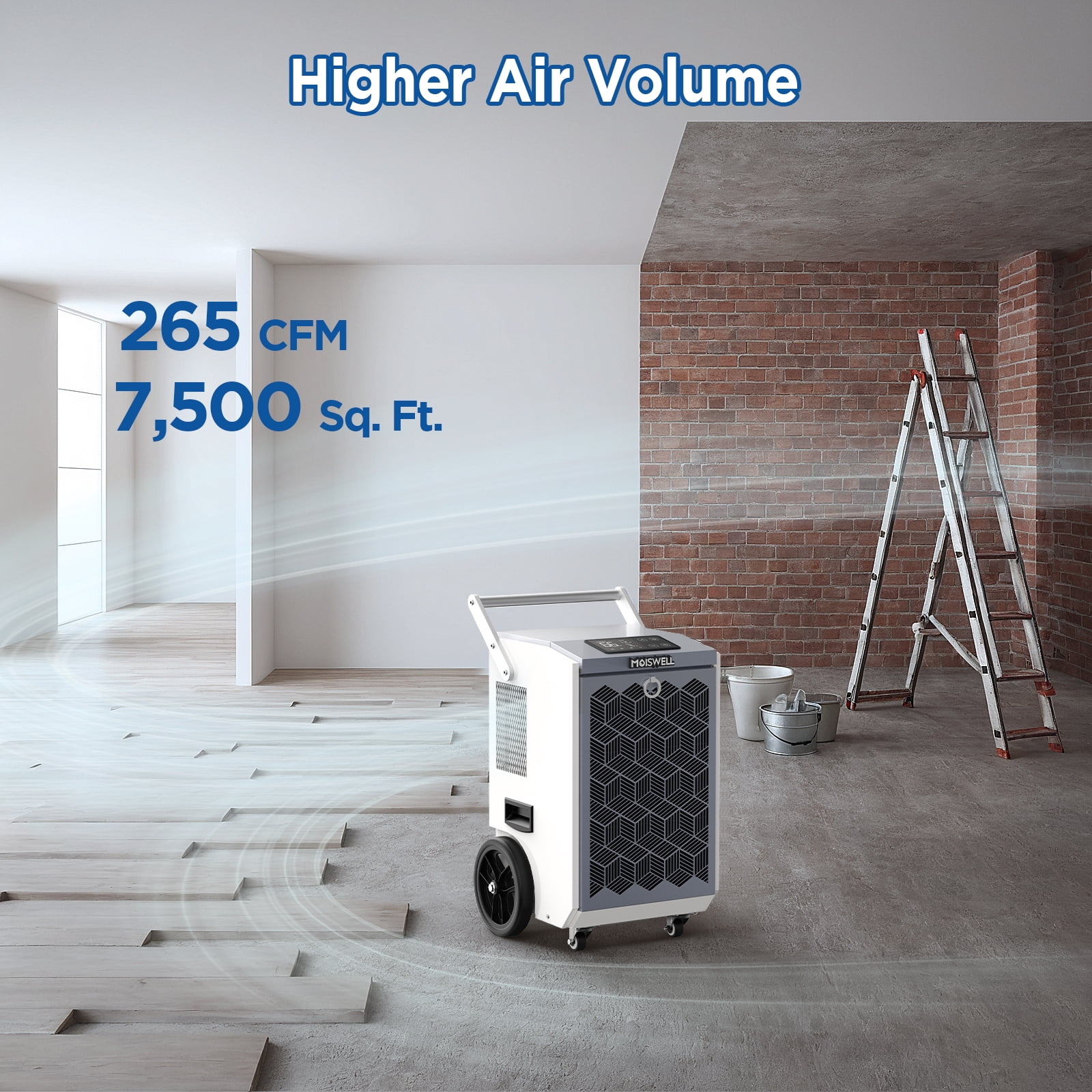 Moiswell 160 Pints Commercial Dehumidifier with Pump Heavy-Duty Moisture Control for Basement Warehouse, Industry Water Damage Unit, Auto Defrost