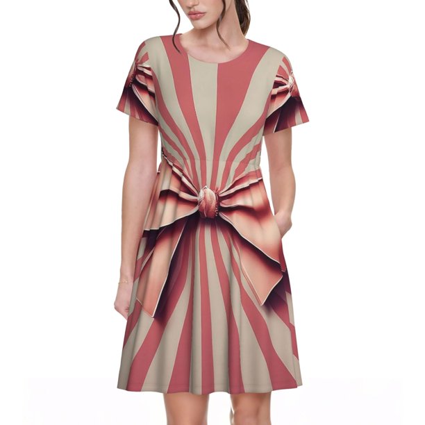 Disketp Retro Bow para Vestido de Manga Corta para Mujeres, Vestidos de Verano para Mujeres, Casual y Holgado para la Playa