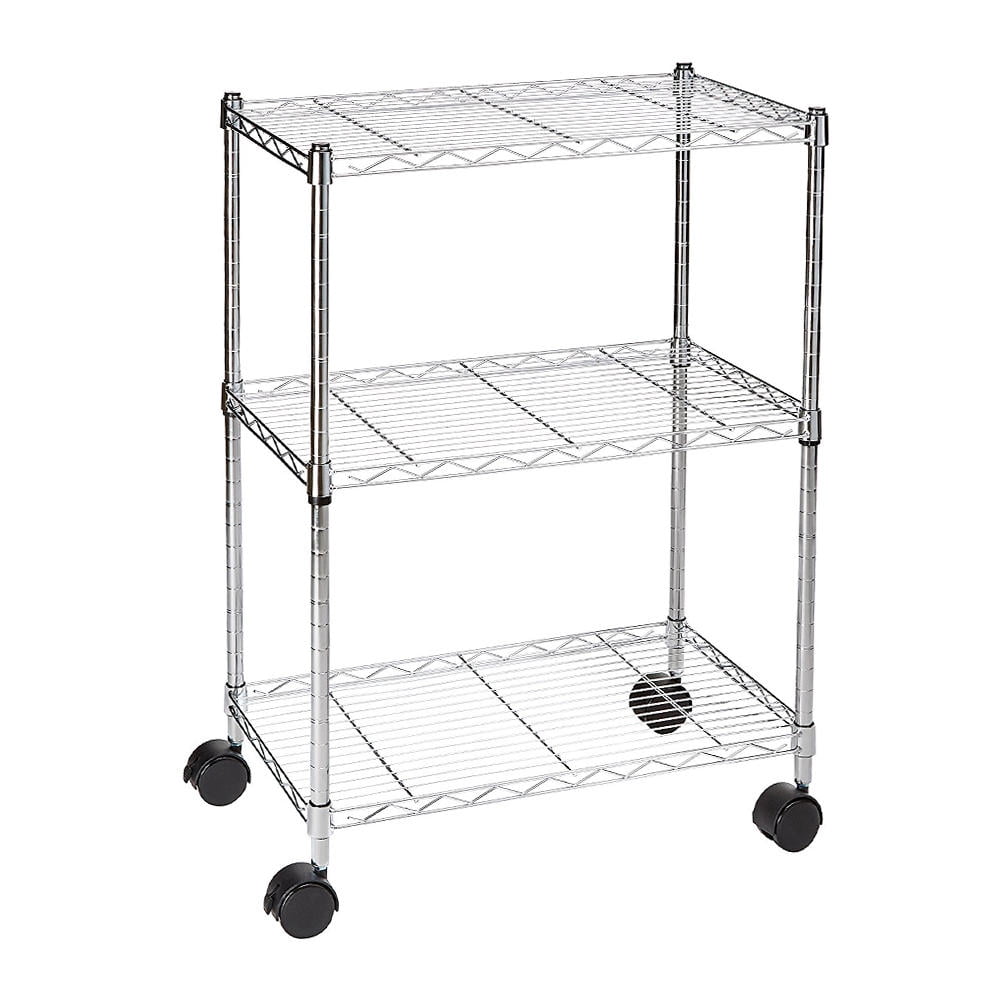3Tier Adjustable Chrome Plated Steel Wire Shelving Utility Cart
