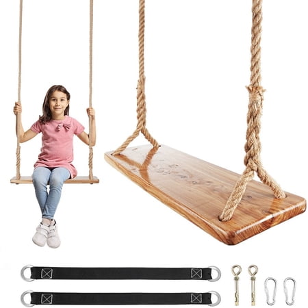 Wooden Tree Swing, 250lb Heavy-duty Wooden Swing with Adjustable Hemp Rope, Waterproof Hanging Swing Seat for Indoor, Outdoor, Backyard, Garden, Playground