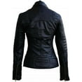 thumbnail image 3 of Women's Genuine Black Lambskin Quilted Leather Jacket Motorcycle Biker Leather Jacket W363, 3 of 4