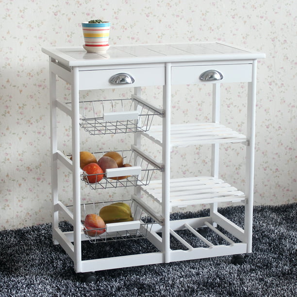  Kitchen Trolley Cart Storage Baskets Drawer White for Living room