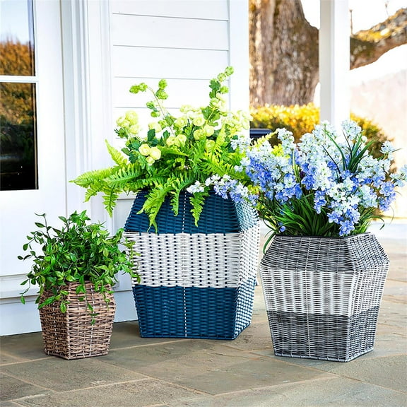 Evergreen High Resin Wicker Planter Set of 3
