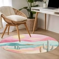 thumbnail image 5 of Round Area Rug 4ft, Watercolor Cactus Desert Mountain Non-Shedding Washable Area Rug, Modern Abstract Sun Non Slip Low-Profile Circle Rugs for Living Room, Bedroom Dining Room, 5 of 9