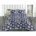 thumbnail image 2 of Ambesonne Floral Design Quilted Bedspread Set 3 Pcs, Grungy Modern Flowers, Twin, Dark Indigo Burnt Sienna, 2 of 4
