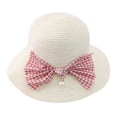 thumbnail image 1 of Sombrero de pescador con lazo para niños, de 50 a 52 cm de circunferencia, con protector solar de verano, de ala grande, de paja, para exteriores, color blanco lechoso, 1 of 5