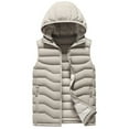 thumbnail image 2 of Afuyipoi Mens Puffer Vest with Detachable Hood, Zip Up Quilted Jacket with Zipper Pocket Fall Winter Outerwear Khaki 3XL, 2 of 7
