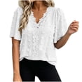 thumbnail image 3 of VBVC Women's Floral Lace Dot V Neck Blouse , Ladies' Ruffle Short Sleeve Casual Top , Eyelet Textured Shirts For Women,White,S-2XL, 3 of 8