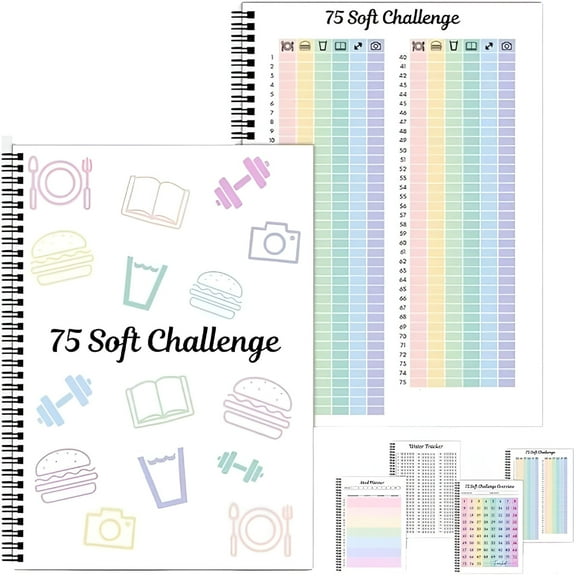 CCOCC A4 75 Planner Notebook,75 Easy Soft Challenge Tracker Planner Journal Bundle Editable,Spiral Weekly and Monthly Calendar Planners Note Book for Daily Work,Meal,Reading