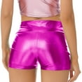 thumbnail image 2 of TiaoBug Womens Metallic Booty Shorts High Waisted Shiny Rave Bottoms Dance Festival Costumes Hot Pink L, 2 of 7