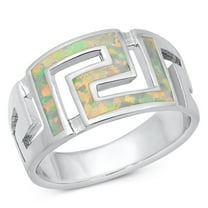 CHOOSE YOUR COLOR White Simulated Opal Greek Key Cutout Ring .925 Sterling Silver Band CZ Female Size 10