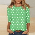 thumbnail image 2 of LISTHA Womens 3/4 Sleeve Tops Polka Dot Summer Shirts Crewneck Trendy Plus Size Blouses Spring Casual Tunic Tops Green M, 2 of 5