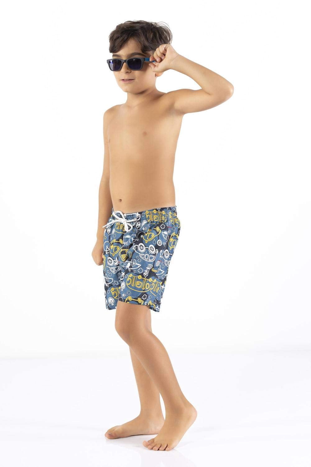 Printed, Solid & Fluorescent Colored Quick Dry Swim Shorts for Boys and Girls, Swim Trunks, Bathing Suits, Swimwear, Swim Shorts for Kids, Blue (Printed), 11-12T