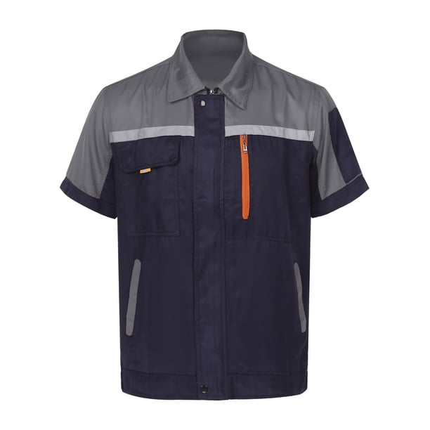 【L】Cornier Sumizome working shirt Men's Mechanic Work Shirt Short Sleeve Front Zip Industrial