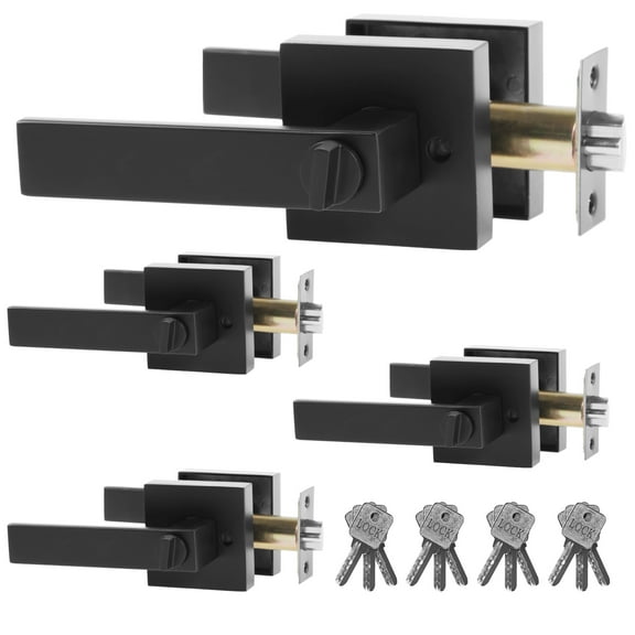 AEVXKHI Entry Exterior Door Handle, Reversible Door Knobs with 12 Keys, Zinc Alloy Entry Door Lever, Matte Black Wardrobe Door Handle Interior Privacy Door Handle for Bedroom Office Rooms