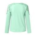 thumbnail image 4 of TYGHBN Women's Round Neck Solid Color Hollow Stitching Long Sleeved T Shirt Woman T Shirt Casual Long Sleeve Shirt Women Long Sleeve Polyester Shirt Women Woman Tee Shirt Womens Athletic Clothes, 4 of 4