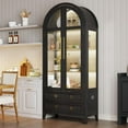 thumbnail image 6 of Vlsrka 71 Inch Arched Curio Cabinet, 4-Tier Display Cabinet and 2 Drawers, Tall Bookcase with 3 Color Lights, Display Case with Glass Doors, Kitchen Pantry, Black+Wood, 6 of 9