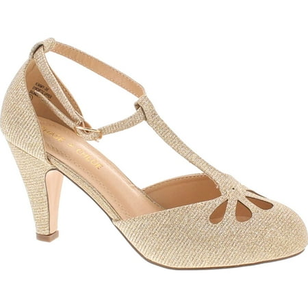 Pinecone Footwear - Static Footwear Kimmy-36 Women's Teardrop Cut Out T-Strap Mid Heel Dress Pumps