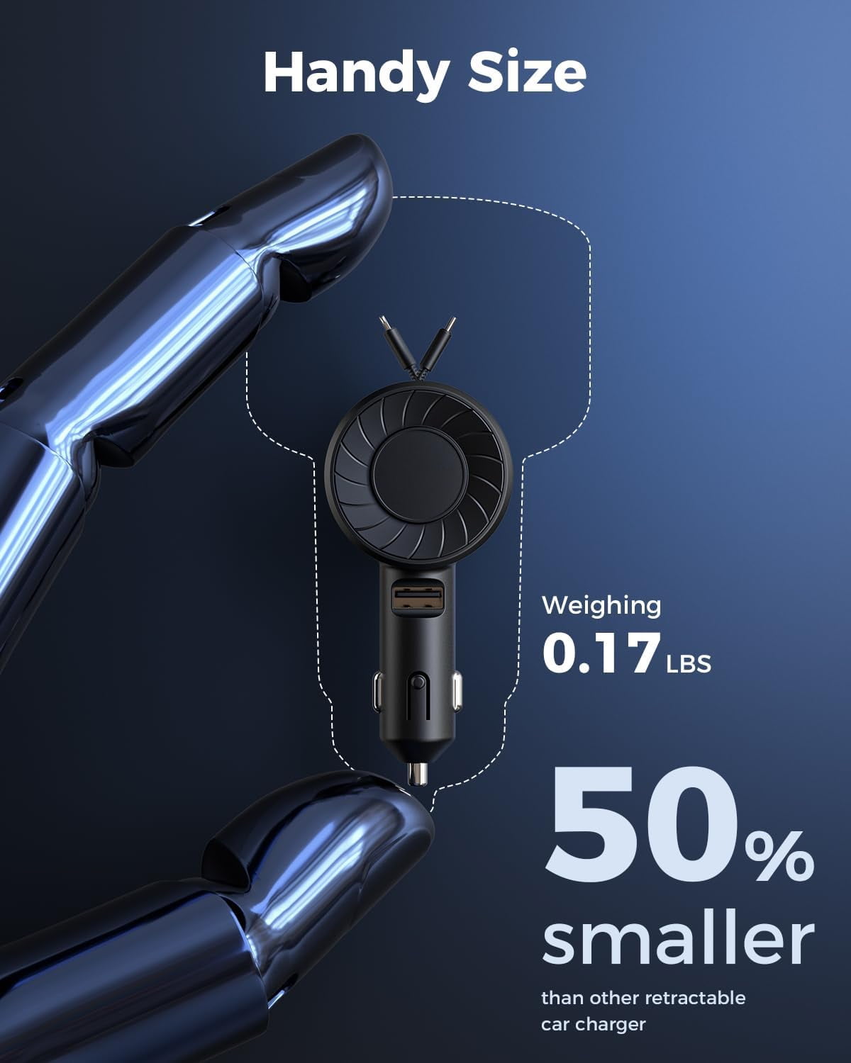 Wiher Retractable Fast Car Charger compatible for iPhone and Android with Dual Port USB C Cables 4-in-1 with Ports Adapter Car interior Accessories Black