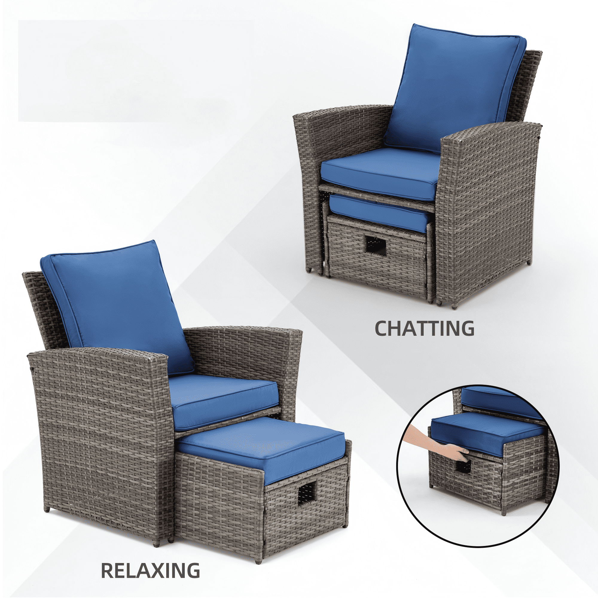 Vicluke 6-Piece Rattan Outdoor Conversation Set with Sectional Sofa, Ottoman and Storage Table, Marine