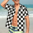 thumbnail image 5 of Yiaed Black and White Checkerboard Print Hawaiian Shirt for Men Short Sleeve Button Down Shirts Beach Shirts for Men-Medium, 5 of 5