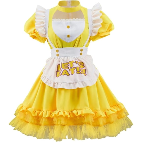Women Yellow Maid Apron Sweet Cute Fancy Dress Outfit