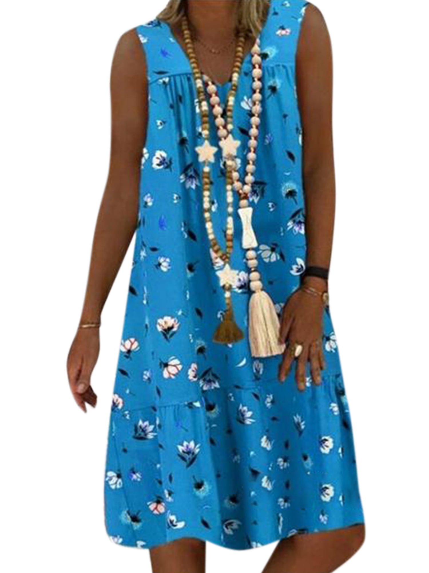 Women's Sleeveless Floral V Neck Midi Dress Summer Beach Plus Size ...