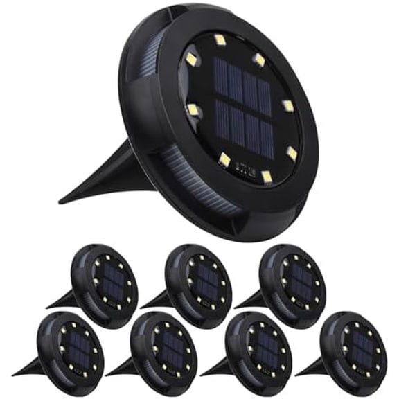 Solar Underground Outdoor Lights IP65 Waterproof, Rechargeable 500mAh NI-MH Battery LED Landscape Lighting, 0.2W Solar Panel Black Garden Path Lights for Yard(Warm Light, 8 Pack)
