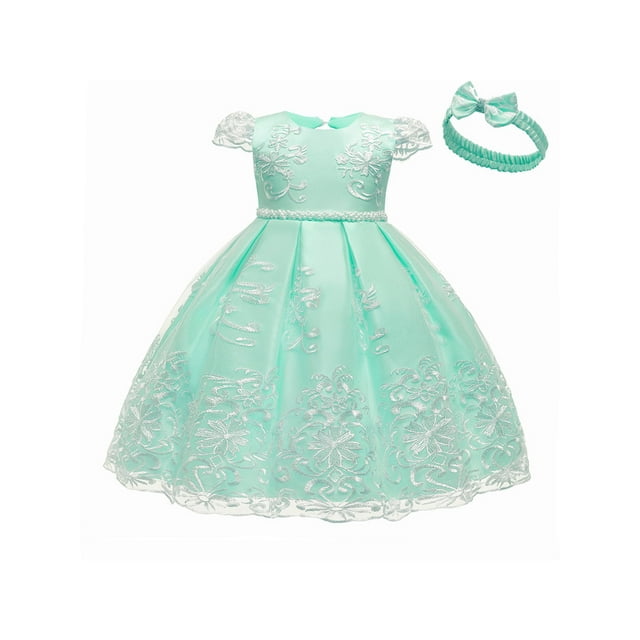 FOCUSNORM Petites Filles Maille Princesse Robe Dentelle Bord Jupe Formelle + Couvre-Chefs