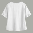thumbnail image 4 of Perfectbot Women’s V-Neck Ruffle Short Sleeve Blouse, Henley Button-Down Casual Tunic Top, Lightweight Crinkle Cotton Shirt, 4 of 7