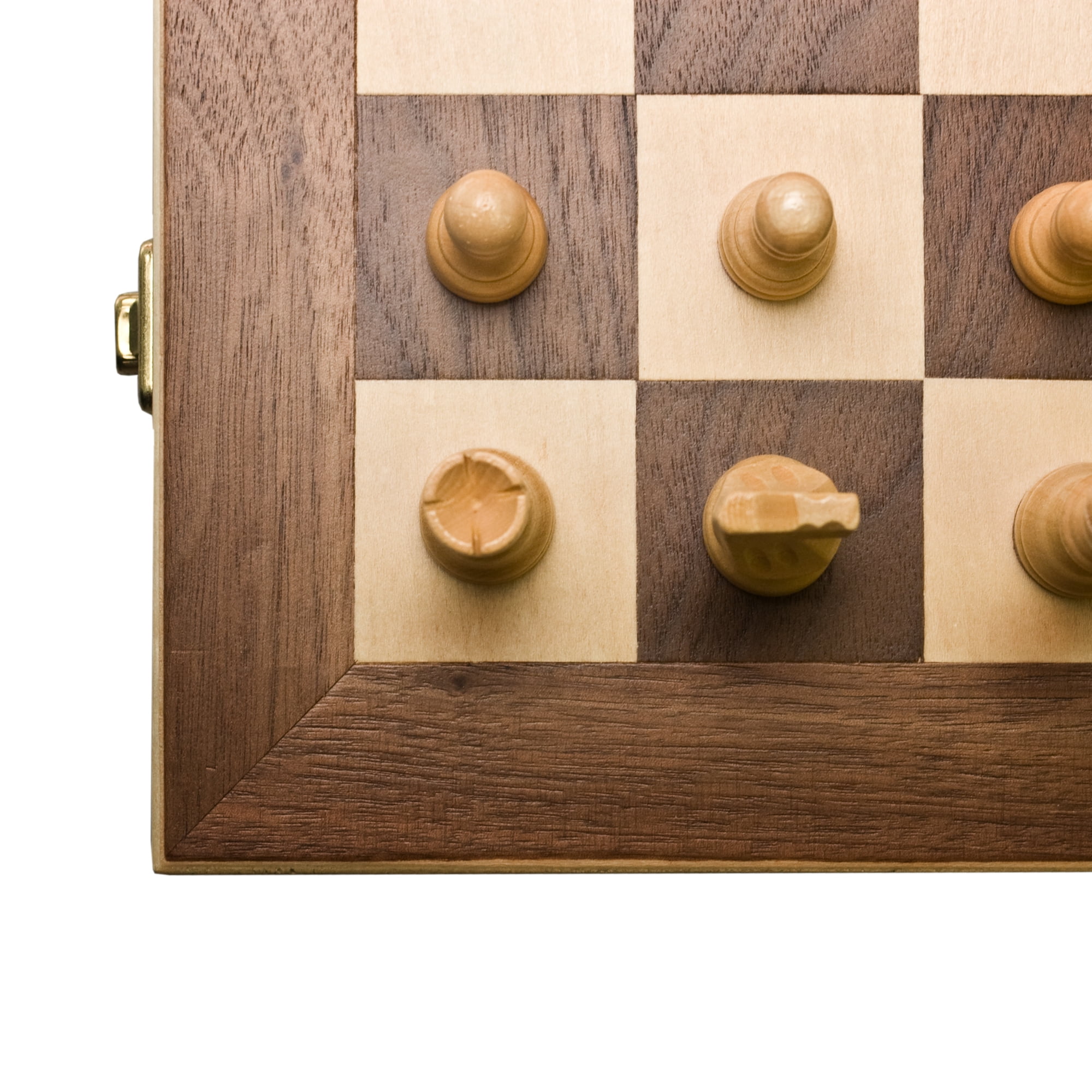 Sterling Games 15" Wooden Folding Chess Travel Set with Brass Locks and Felted Interior Storage with Piece Holders