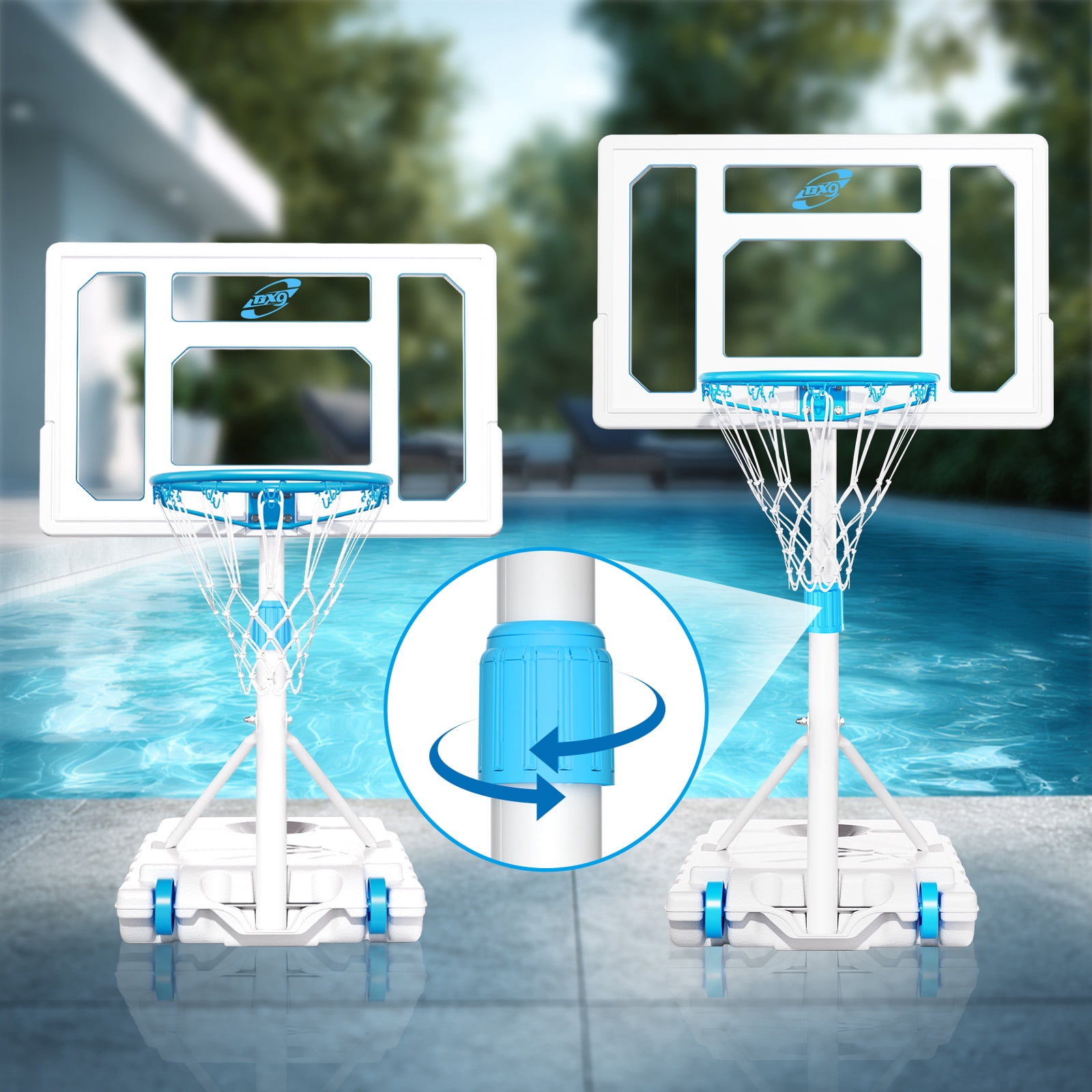 Portable Pool Basketball Hoop Poolside, Adjustable Basketball Hoop for Kid/Adults
