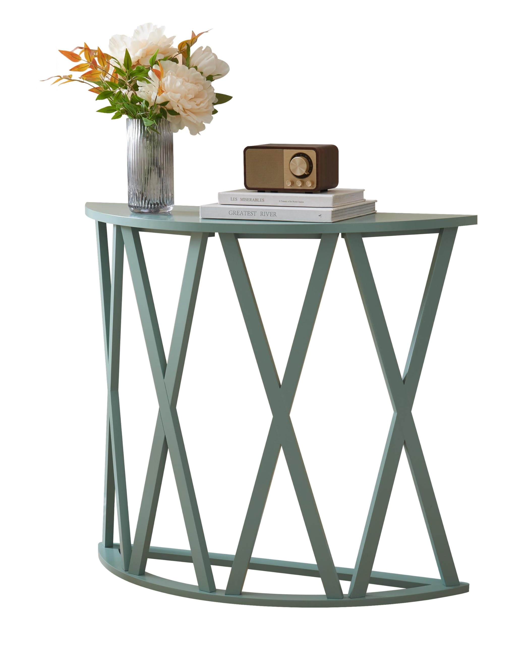 Kings Brand Furniture Vienna Half Moon Wood Console Table for Entryway, Accent Sofa Table for Living Room, Hallway, Foyer, Entrance, Ice Blue