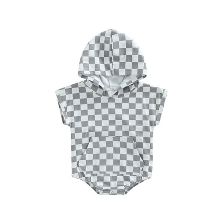

Sunisery Toddler Baby Boys Romper Checkerboard Print Short Sleeve Hooded Bottom Snap Closure Cute Jumpsuit Gray White 2-3 Years