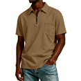thumbnail image 2 of Fabrcox Men's Short Sleeve Polo Shirts Quarter Zip Men Collar Shirts Regular Fit Solid Color Athletic Casual Business Men Golf Shirt with Pockets Khaki XXL, 2 of 5